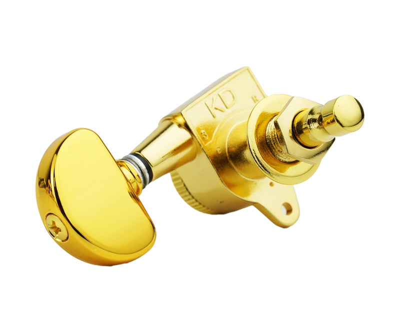 Guyker 6Pcs Guitar Locking Tuners (3L + 3R) â€“ 1:21 Lock String Tuning Key Pegs Machine Heads with Half-Circle Handle Replacement for LP SG Style Electric, Folk or Acoustic Guitars â€“ Golden - Image 5